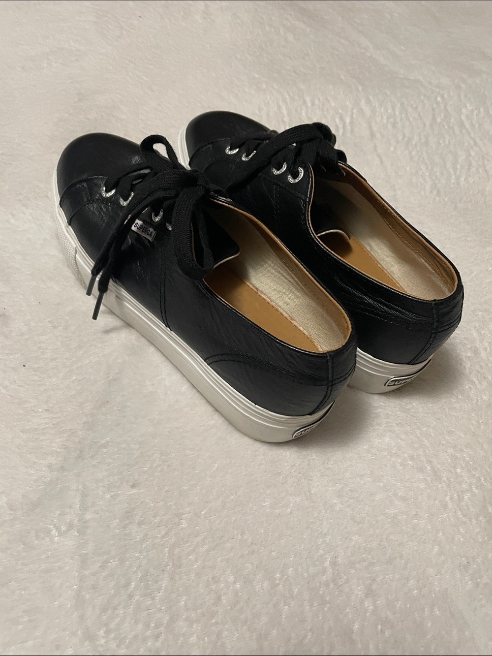 Superga Black Leather Platform Sneakers with White Sole 6.5M - Picture 11 of 11